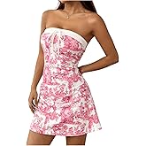 SOLY HUX Women's Tube Mini Dress Floral Print Tie Front Strapless Sleeveless Summer Dresses
