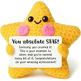 AVALYNNE Crochet Star Congratulations Gift - New Job &amp; Promotion Gift for Coworker, Proud of You Achievement Keepsake for Student Graduation, Desk Buddy Decor, Christmas Stocking Stuffer