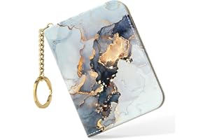 Nipichsha Women's Slim Leather RFID Wallet, Black Gold Marble, Compact Size, 12-Slot with Zipper and Keychain