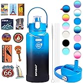 Insulated Water Bottle with Lid & Boot & Stickers, 32 oz Stainless Steel Sweat Free Bottle Keep Cold 24H, BPA-Free Sports Wide Mouth Water Bottle, BlueBlack