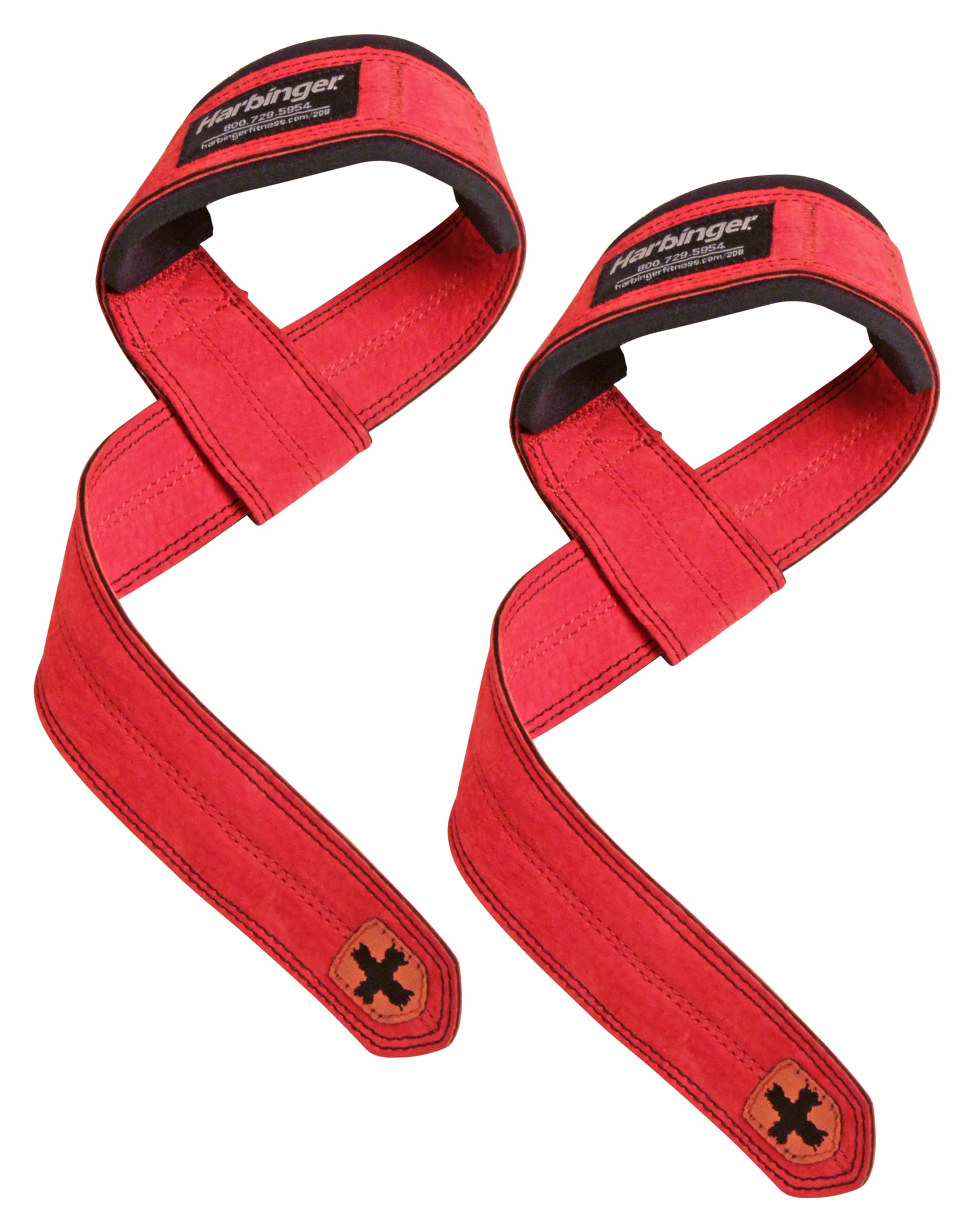 Harbinger Padded Leather Lifting Straps-Extended Length Allows for Stronger Grip,Real Leather Allows Strong Traction on Bar with Reduced Bulk,Ideal For Heavy Lifting,One Size,Red