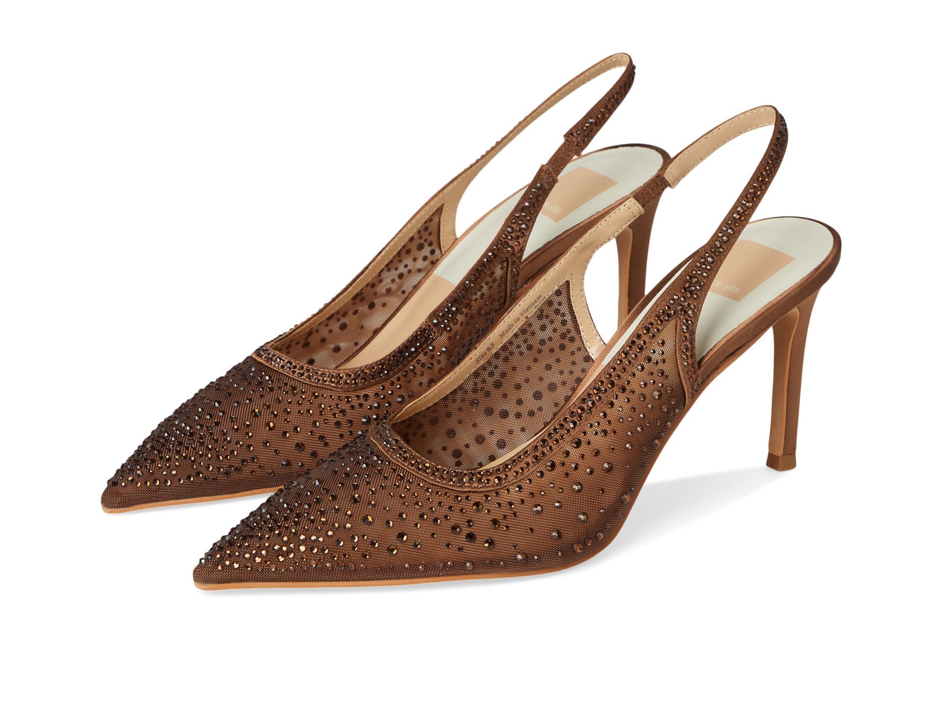 Dolce Vita Women’s Kaye Crystal Pointed Toe Heels, MID Brown MESH, 9.5