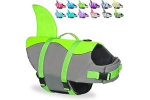 FRAGRALLEY Dog Shark Life Jacket, Dog Life Vest for Swimming Adjustable Pet Life Preserver with Rescue Handle Large