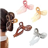 ISDVBUY 4 Pack Ombre Bow Hair Clips - 4.3" Large Plastic Hair Accessories for Women, Gradient Brown Pink Gray Amber Claw Clips for Updos and Daily Styling