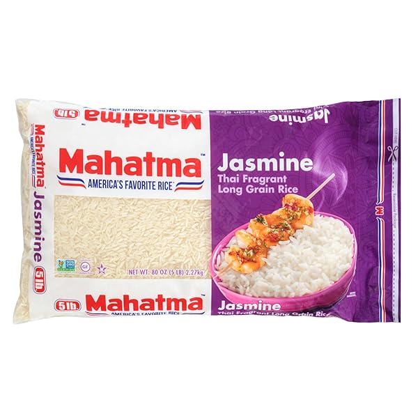 MAHATMA JASMINE RICE, 80-OUNCE BAG OF RICE, THAI, INDIAN, OR CAMBODIAN FRAGRANT FLAVORED RICE, STOVETOP OR MICROWAVE