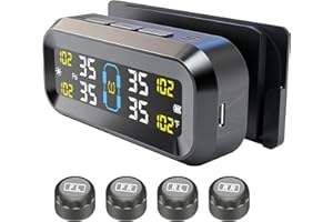 ZRADNOX Tire Pressure Monitoring System with Solar & USB Charger-TPMS with 4 External Sensors & 6 Alarm Modes, LCD Display Screen, Real-Time Pressure & Temperature Monitor for Sedan, SUV, MPV, Trailer 0-99PSI