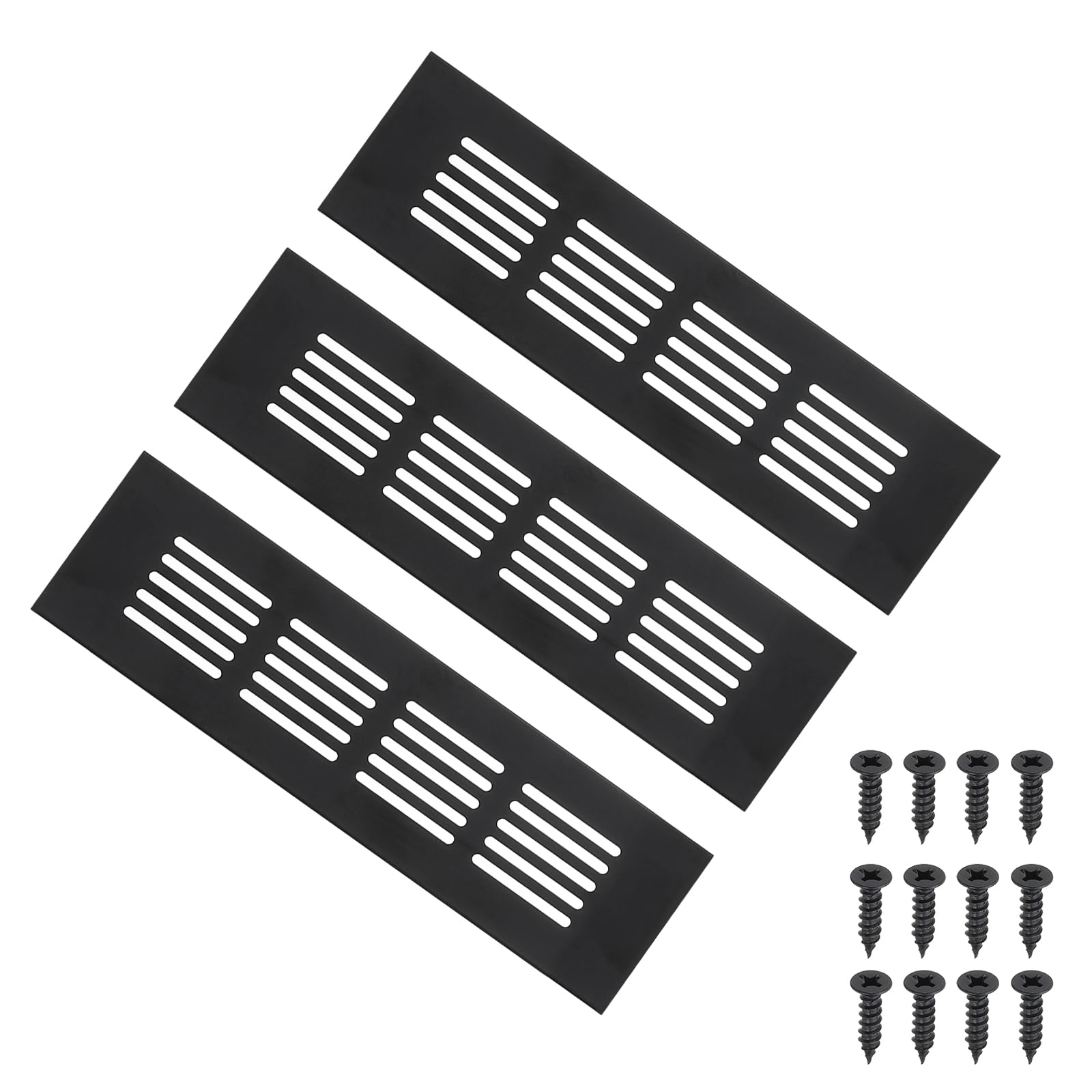 PATIKIL 8 x 2 Inch Door Air Vent Cover, 3pcs Aluminum Grille Ventilation Cover Louvered with Mounting Screws for Cabinet Wardrobe Door, Black