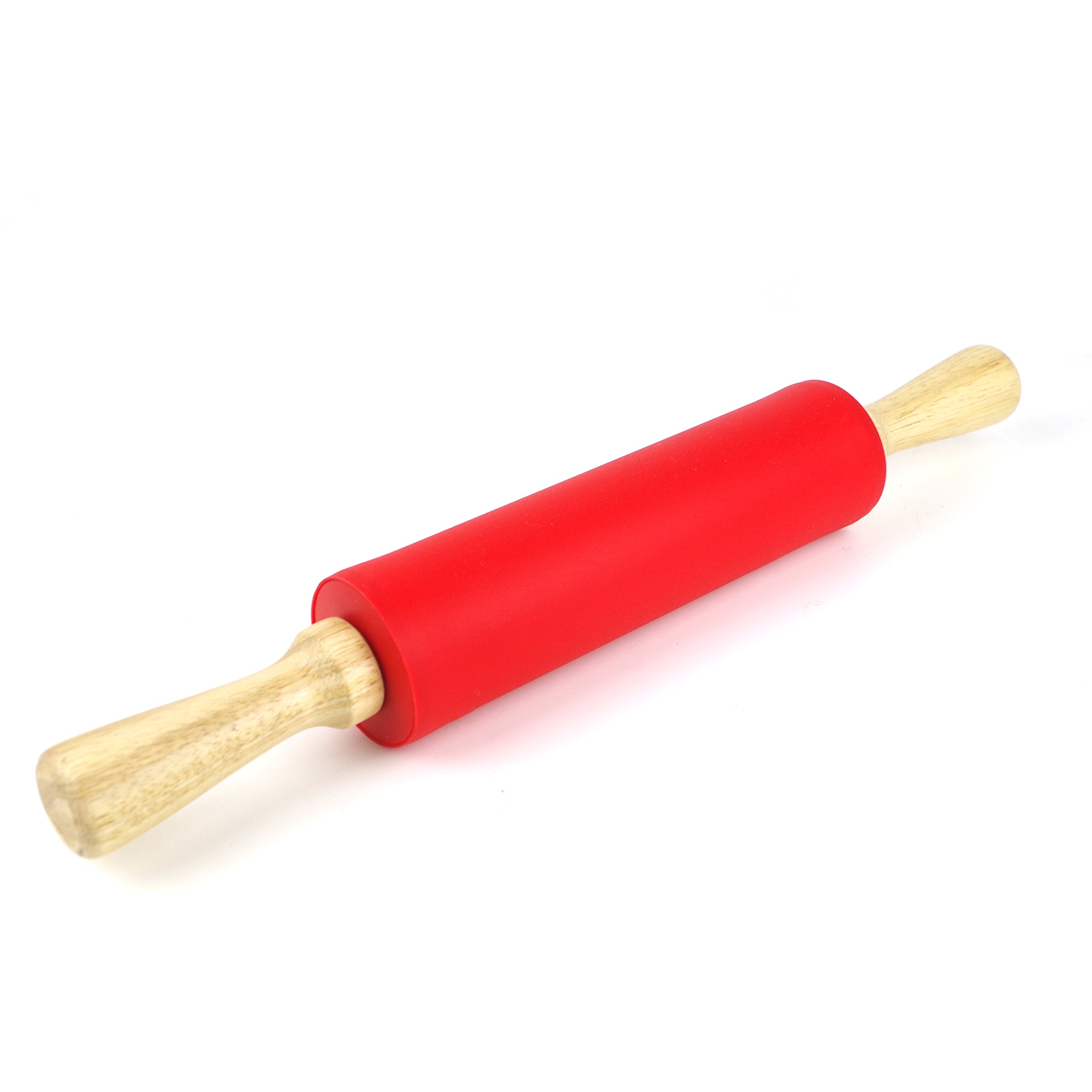 Remeel Silicone Rolling Pin Non-Stick Surface Wooden Handle (Red, 15 inch)