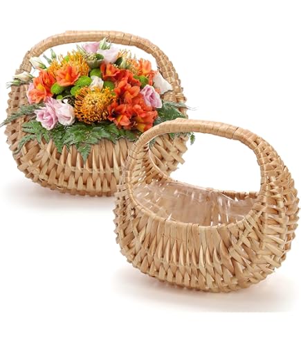Lot De 2 Paniers En Osier Pour Demoiselle D’honneur – Fait Main, Anse Et Nœud, 16x20 Cm, Pour Mariage - 7