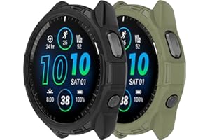 CHOFIT Cover Compatible with Garmin Forerunner 965 Case Soft TPU Anti-Scratch Bezel Bumper Frame Coverage Protective Shell Watch Accessories(Black&ArmyGreen)