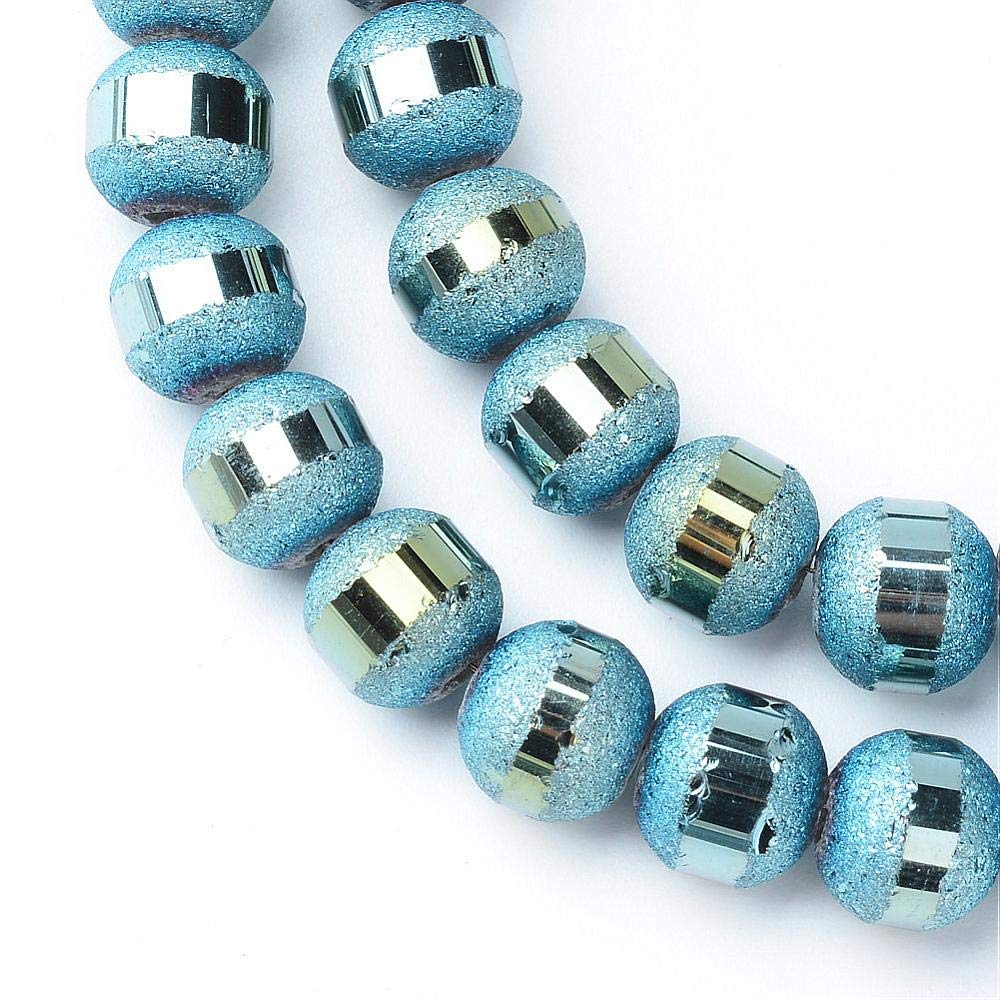 Glass Beads Galvanized 6 mm Round Matte Beads with Silver Plated 1 Strand 100 Pieces Rainbow Effect Beads with Hole for Threading, Choice of Colours (Blue)