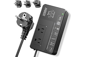 HYTED 1200Watt Voltage Converter 220V to 110V for Any American Appliances such as Hair Dryer Straightener Curling Iron Coffee Maker, Step Down Transformer Travel Power Plug Adapter US to EU/UK/AU/Asia