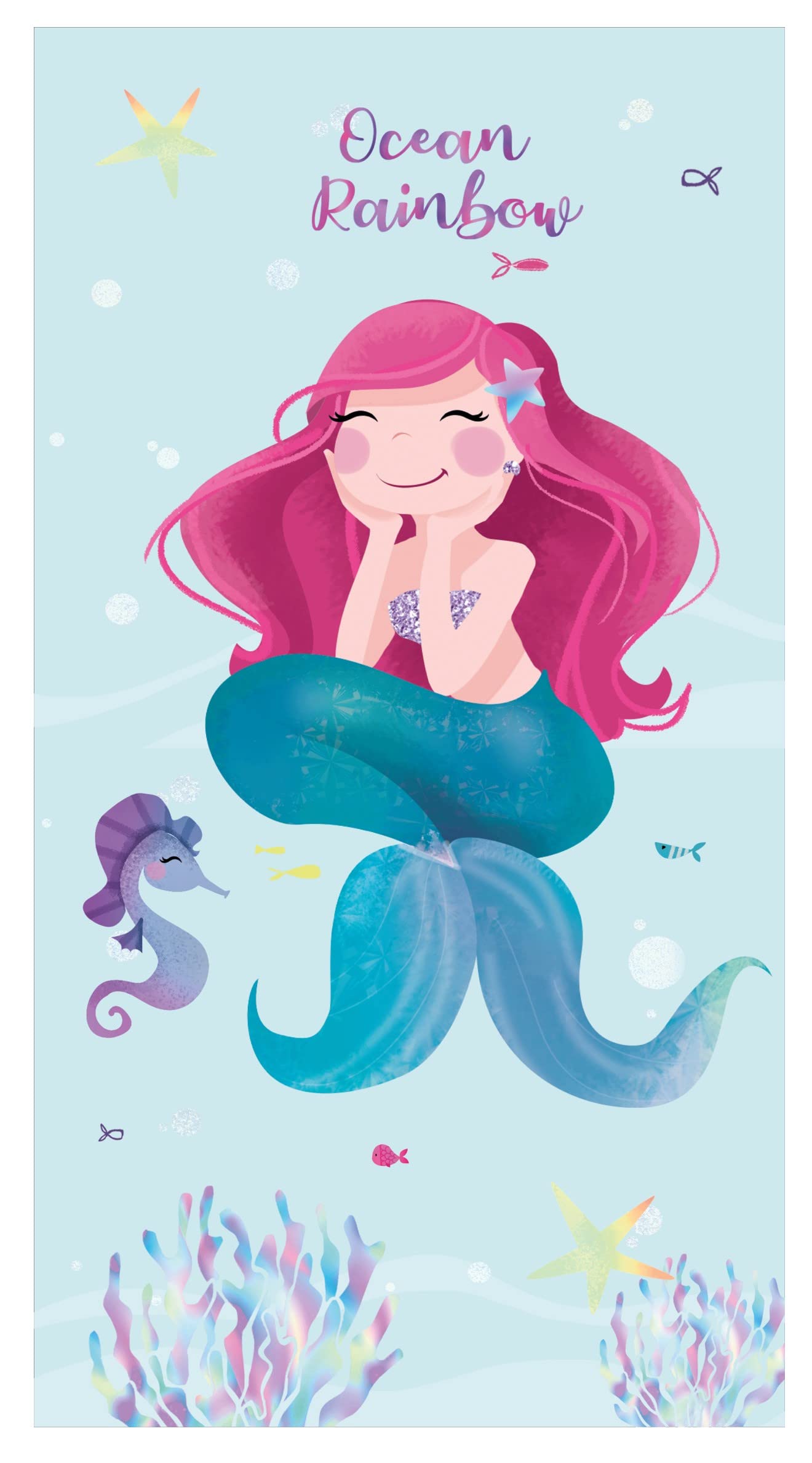 Theonoi Children's Mermaid Bath Towel, 100% Cotton, 70 x 140 cm