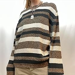 Women Y2K Argyle Striped Pullover Sweater Casual