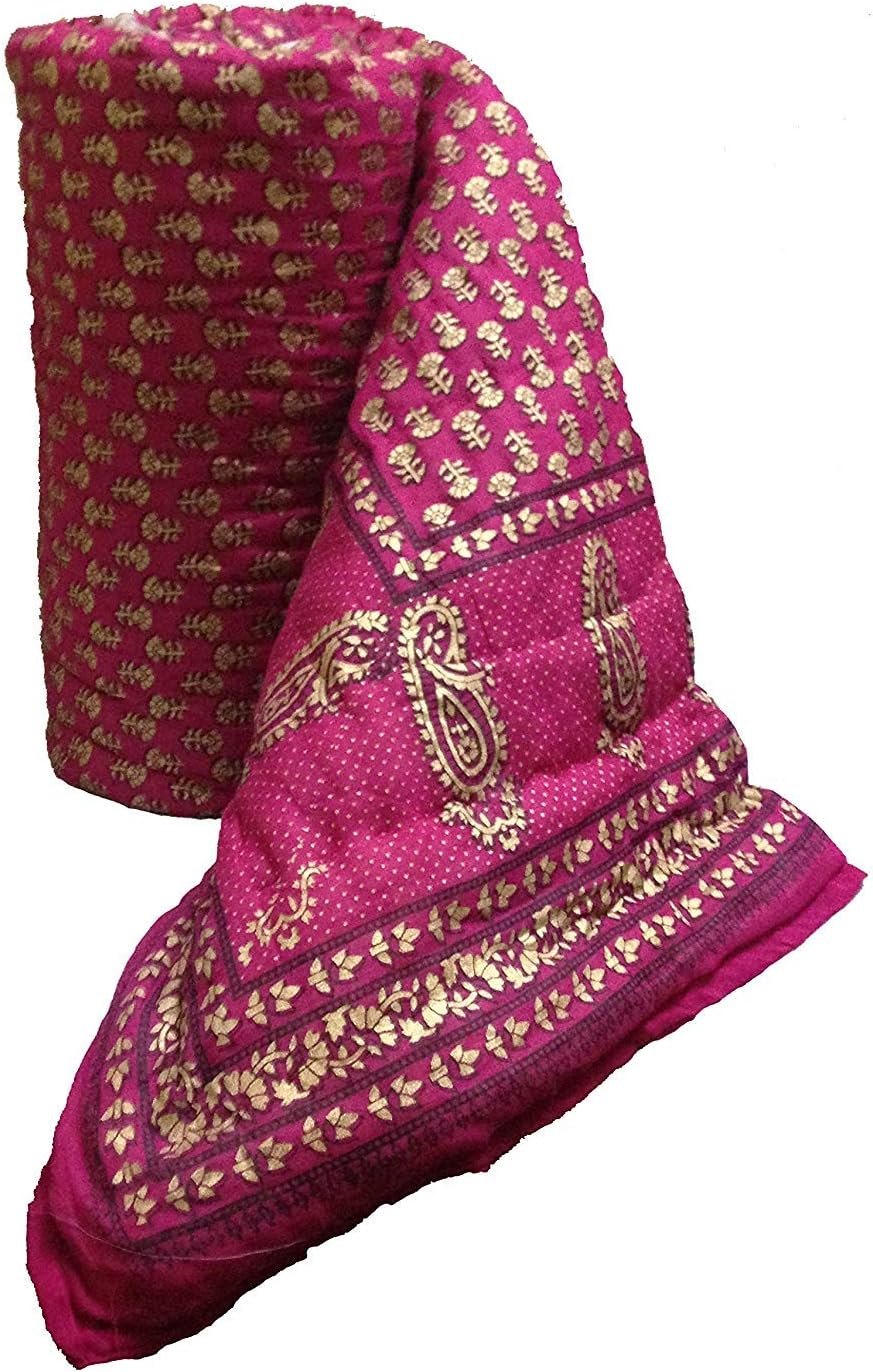 Amer Handicraft Cotton Traditional Pink Jaipuri Rajai/Razai/Quilt Single Bed (Pink)