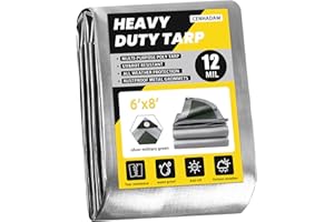 CENHADAM Tarp Waterproof 6x8-Heavy Duty Tarp,12 Mil Thick Cover Waterproof Plastic Tarpaulin with Grommets,OutdoorTarps Heavy Duty Waterproof Uv-Resistant/Tear Proof for Pool,Camping,Boat,Patio
