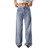 WDIRARA Women's Low Rise Baggy Jeans Y2k Loose Wide Leg Denim Pants