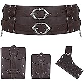 Renaissance Wide Belt Pouch Set - 4PCS Medieval Accessories with Waist Bag & Viking Sword Frog for LARP & Knight (Brown)
