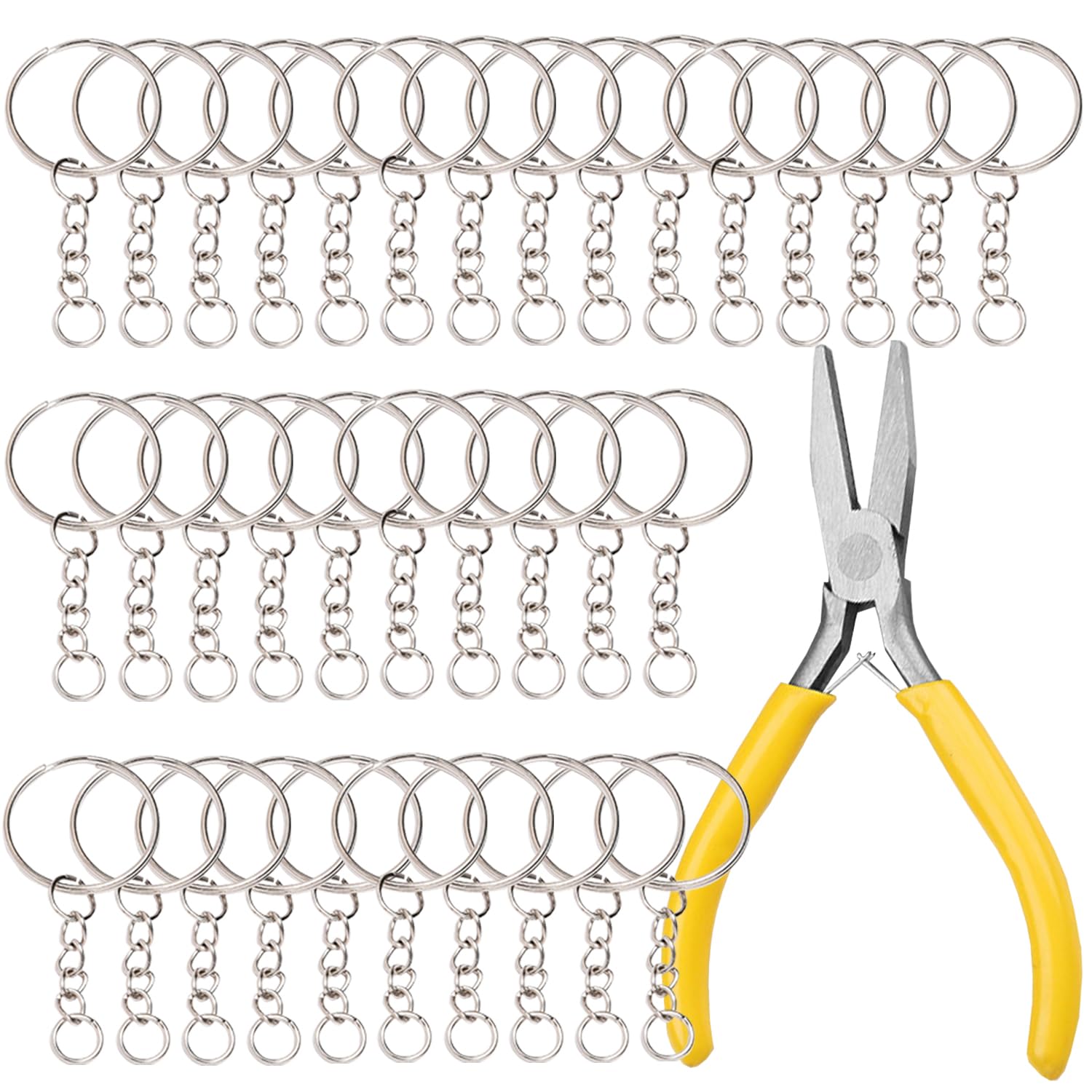 200 pcs Key Chain Rings with Plier, VEINARDYL 2.5cm Keyrings with Chains and Open Jump Rings, Split Key Rings for Crafts Making