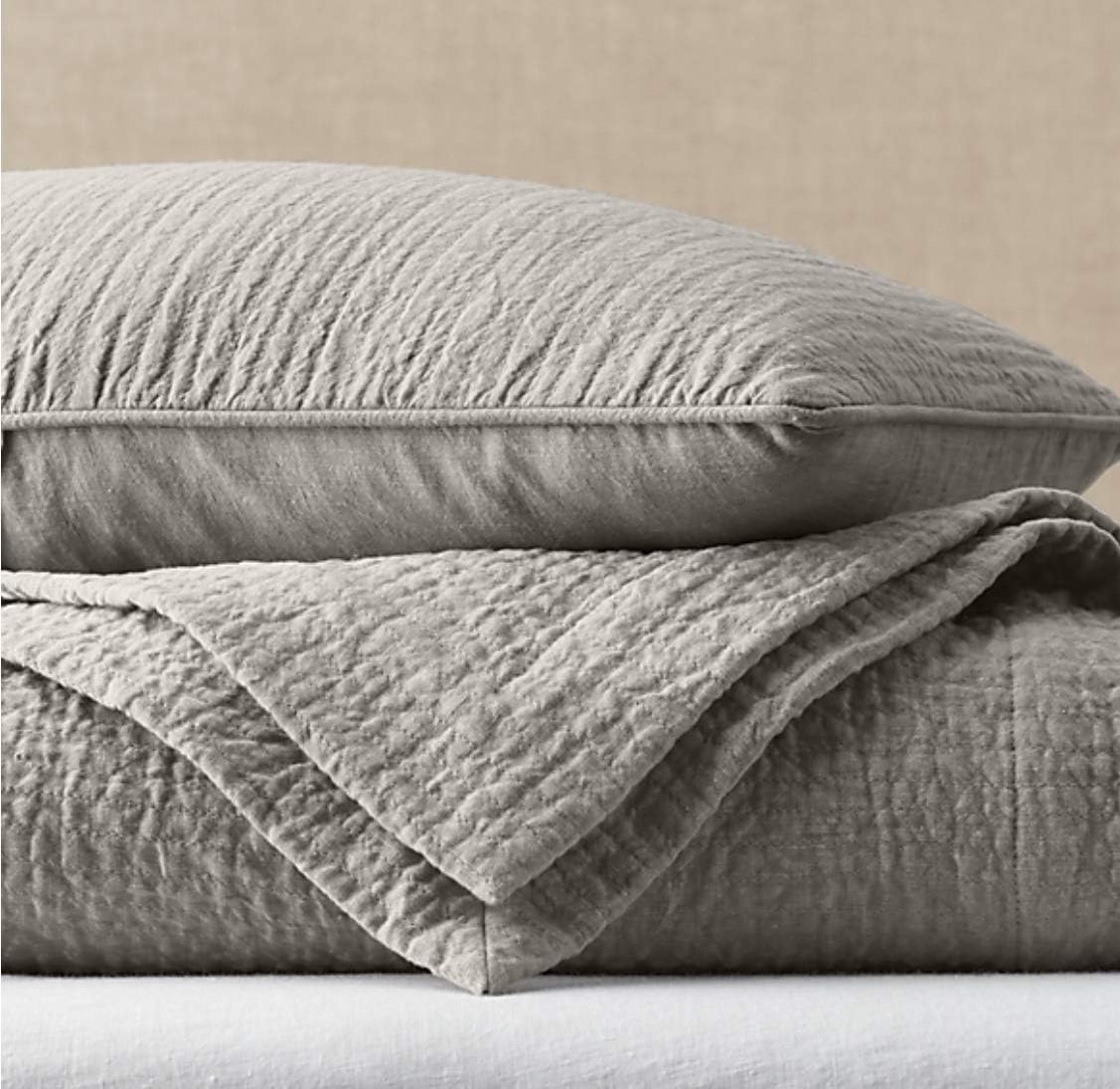 Restoration Hardware Vintage Washed Linen Channel-Quilted Coverlet ~Full/Queen ~Fog~