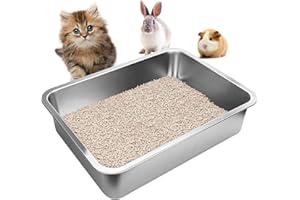 GCVOPTON Stainless Steel Cats Litter Box, 4" Height Litter Box for Small Animals, Easy Entry, Easy to Clean, Non Stick Smooth Surface