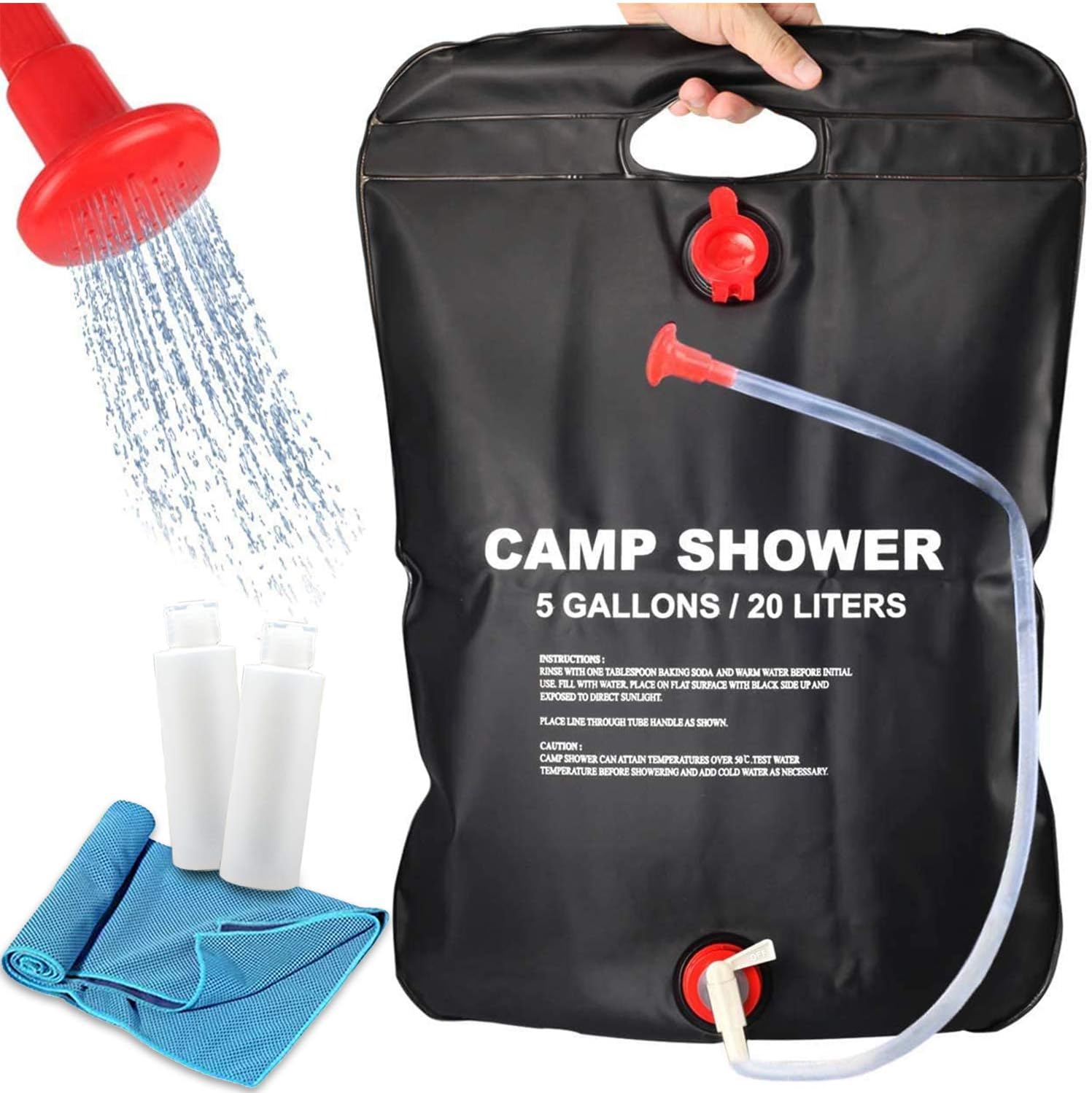 n c Solar Camping Shower Bag,5 gallons/20L,Portable Shower Bag with Heating Design Removable Hose and switchable Shower Head for Camping Hiking Beach Outdoor Indoor Activity (Small)