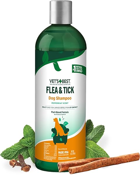 VET’S BEST FLEA AND TICK ADVANCED STRENGTH DOG SHAMPOO – DOG FLEA AND TICK TREATMENT – PLANT-BASED FORMULA – CERTIFIED NATURAL OILS – 12 OZ