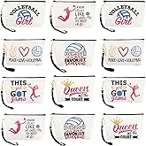 12 Pcs Volleyball Makeup Bag Gifts for Team, Volleyball Gifts for Teen Girls with Canvas Makeup Bags, Inspirational Volleyball Gifts for Team to Store Cosmetics and Various Objects (8.3 x 5.1 Inches)