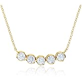 14K Gold Plated 925 Sterling Silver Cubic Zirconia Bezel Set Bar Necklaces For Women | 4mm Cubic Zirconia Simulated Diamond | 925 Sterling Silver 18" Necklace