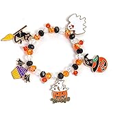 Nexoluxa Halloween Gifts for Women Boo Basket Stuffers Halloween Stretch Cute Bracelets Charms Basket Stuff Pumpkin Ghost Charm Beaded Bracelet Jewelry Gift