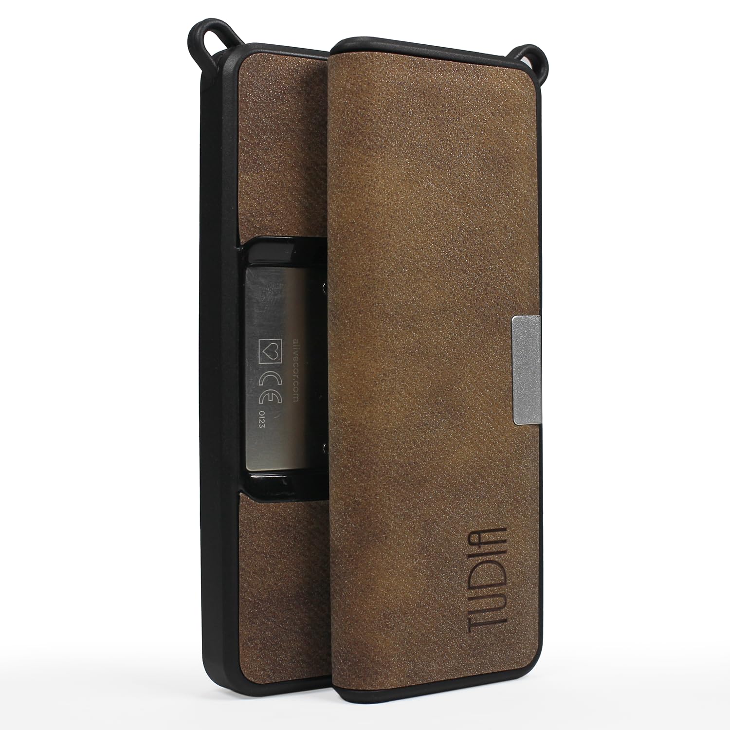 TUDIA Travel Leather Case Compatible with KardiaMobile 6L, Durable Leather Magnetic Closure with Key Holder Lightweight Slim Full Body Protective Carrying Case (Brown)