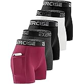 Mexholin 3" Spandex Short Women with Pocket 5 Pack Womens Volleyball Shorts Compression Shorts for Women with Workout