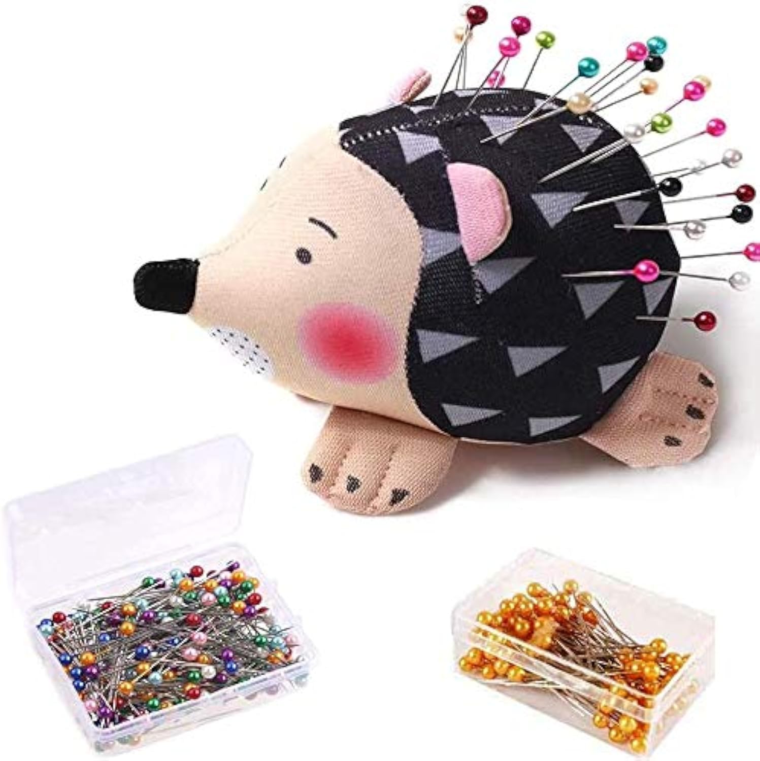 Amerson Hedgehog Shape Pin Cushion, Cute Pincushions Sewing Kit Accessories Supplies Needle Cushions Holder with 200Pcs Colored Ball Heads Straight Fabric Pins for Jewelry Quilting DIY Crafts (Black)