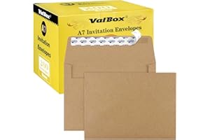 ValBox 200 Qty A7 Invitation Envelopes 5 x 7, 120GSM Brown Kraft Paper Envelopes for 5x7 Cards, Self Seal, Weddings, Invitations, Baby Shower, Stationery, Office, 5.25 x 7.25 Inches