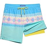 maamgic 7 Inch Mens Swim Trunks with Compression Liner Board Shorts with Zippered Pocket Bathing Suit for Beach Vacation