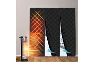 Reallnaive Magnetic Thermal Insulated Door Curtain Fit 72"x80" Door, Curtain Itself Size 74"x81", Thicken Made of Oxford and Cotton Insulated Cover for Winter Sliding, Patio, Black, Minimalism