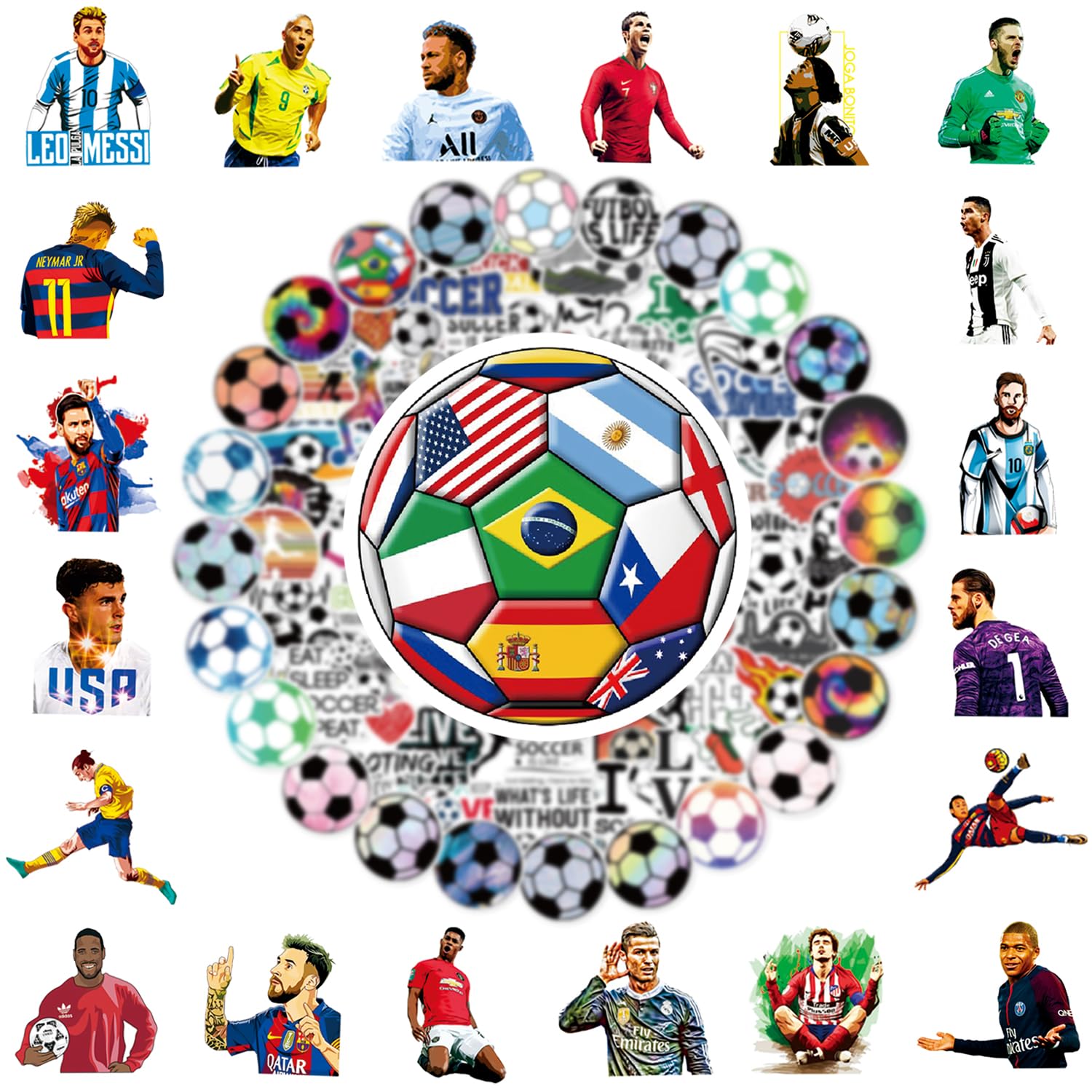 Photo 1 of 150 PCS World Cup Football Soccer Stickers Soccer Sports Stickers Vinyl Waterproof Sticker Graffiti Decals Soccer Gifts for Water Bottle Helmets Scrapbook World Cup Kids Teens Adults