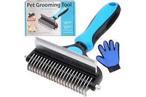 AKEISHE Dog Brush for Shedding 2-in-1 with Grooming Glove - Undercoat Rake & Shedding Tool for Long/Short Hair Dogs, Flea Comb & Hair Removal Brush for Gentle Massage (L)