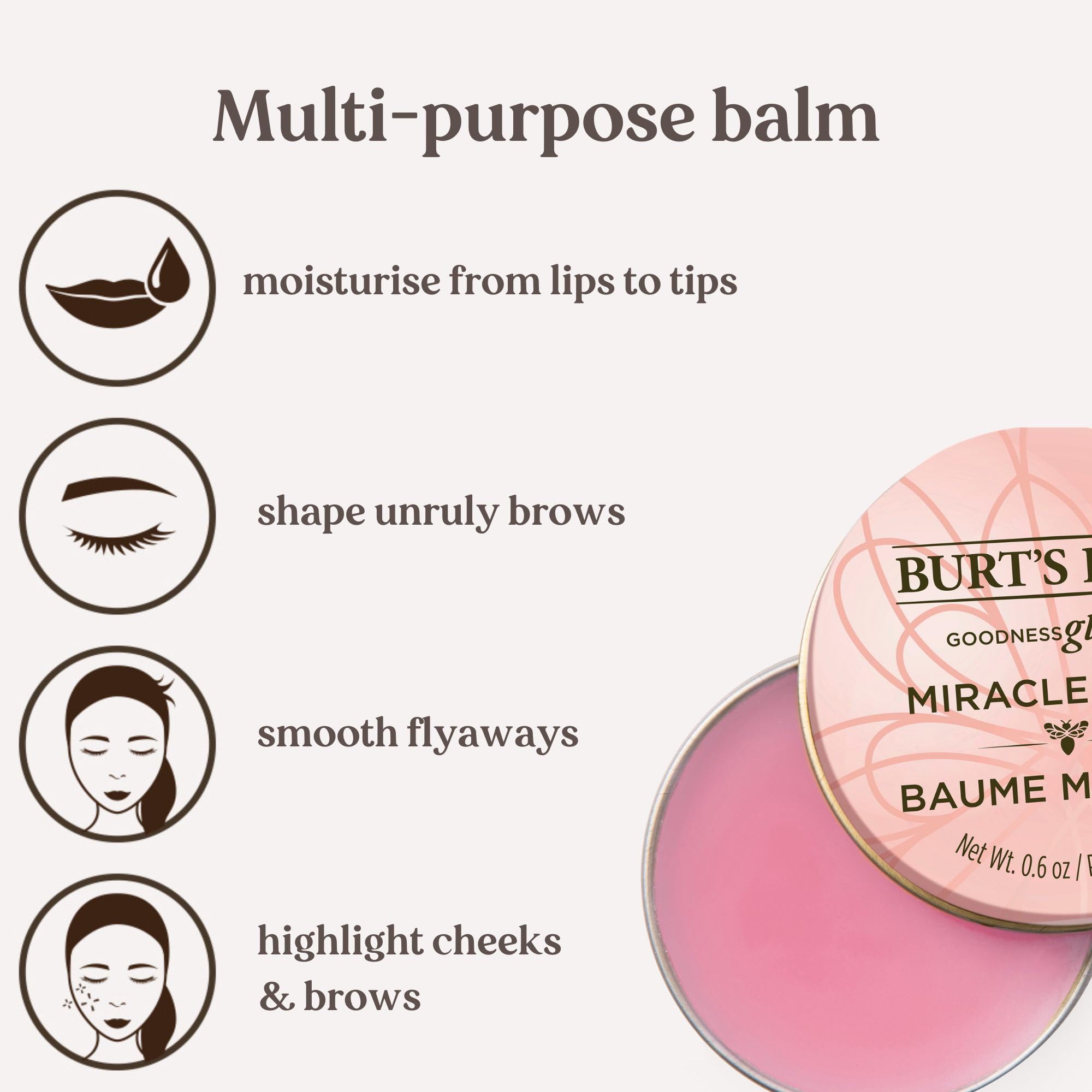 Burt's Bees Miracle Balm, 100% Natural Origin, Naturally Sheer, 0.6 Ounces, Pack May Vary