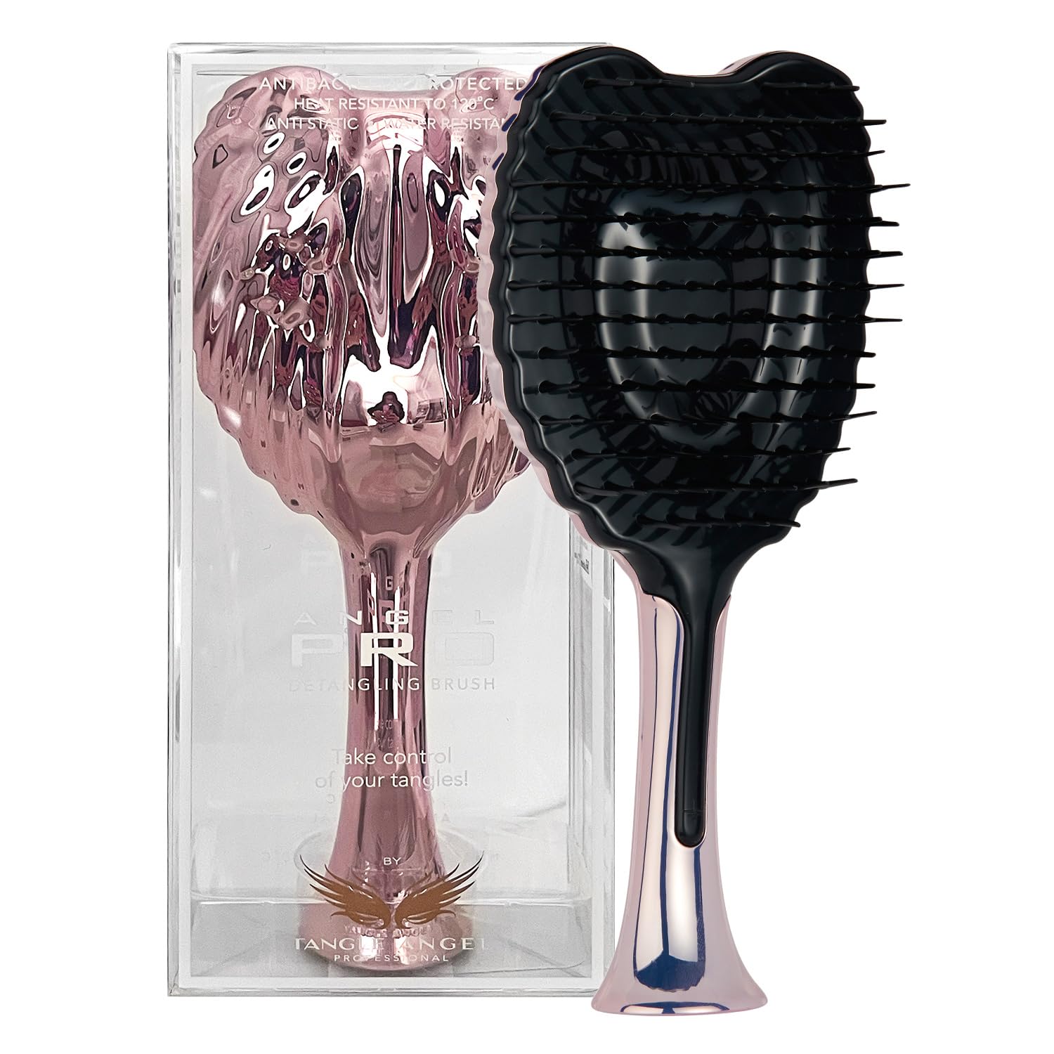 Detangle Hair Brush - Anti Static Brush with Detangling Soft Bristles for Wig, Straight, Wavy & Curly Hair - Wet & Dry Luxurious Tangle Tamer - Tangle Angel Pro Hairbrushes for Women - Pink Chrome