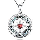 OCJ Valentines Day Gifts for Her Compass Necklace 925 Sterling Silver I'd be Lost without You Compass Pendant Necklaces Heart Birthstone Anniversary Birthday Jewelry Gifts for Women Wife Girlfriend