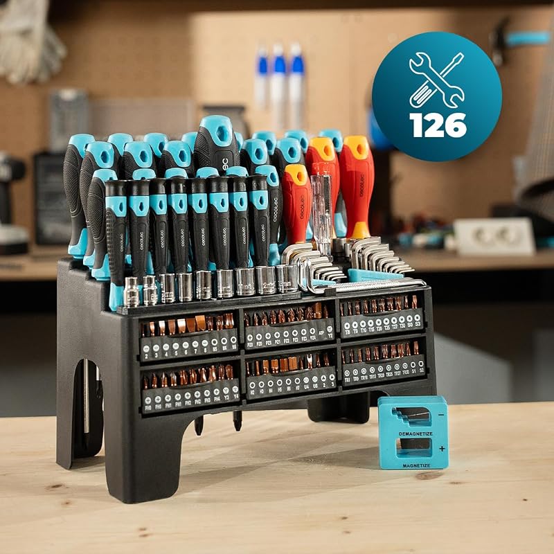 Set Cacciaviti 126 Pezzi HardGyro 1260 Magnetic. Acciaio CR-V, 3 Cacciaviti VDE, 60 Punte S2, Cricchetto, Magnetizzatore, Chiavi a Bussola e Allen, Cercapolo, Supporto Incluso