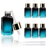 COSIDEA 6pcs Empty gradient Blue Square 30ml / 1oz Glass dropper bottle for Serum essence oil bottles container packing