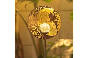 Tryme Solar Fairy Garden Lights - Moon Star Glass Globe Pathway Stake, Waterproof Outdoor Decorative Lights for Patio, Yard, Lawn