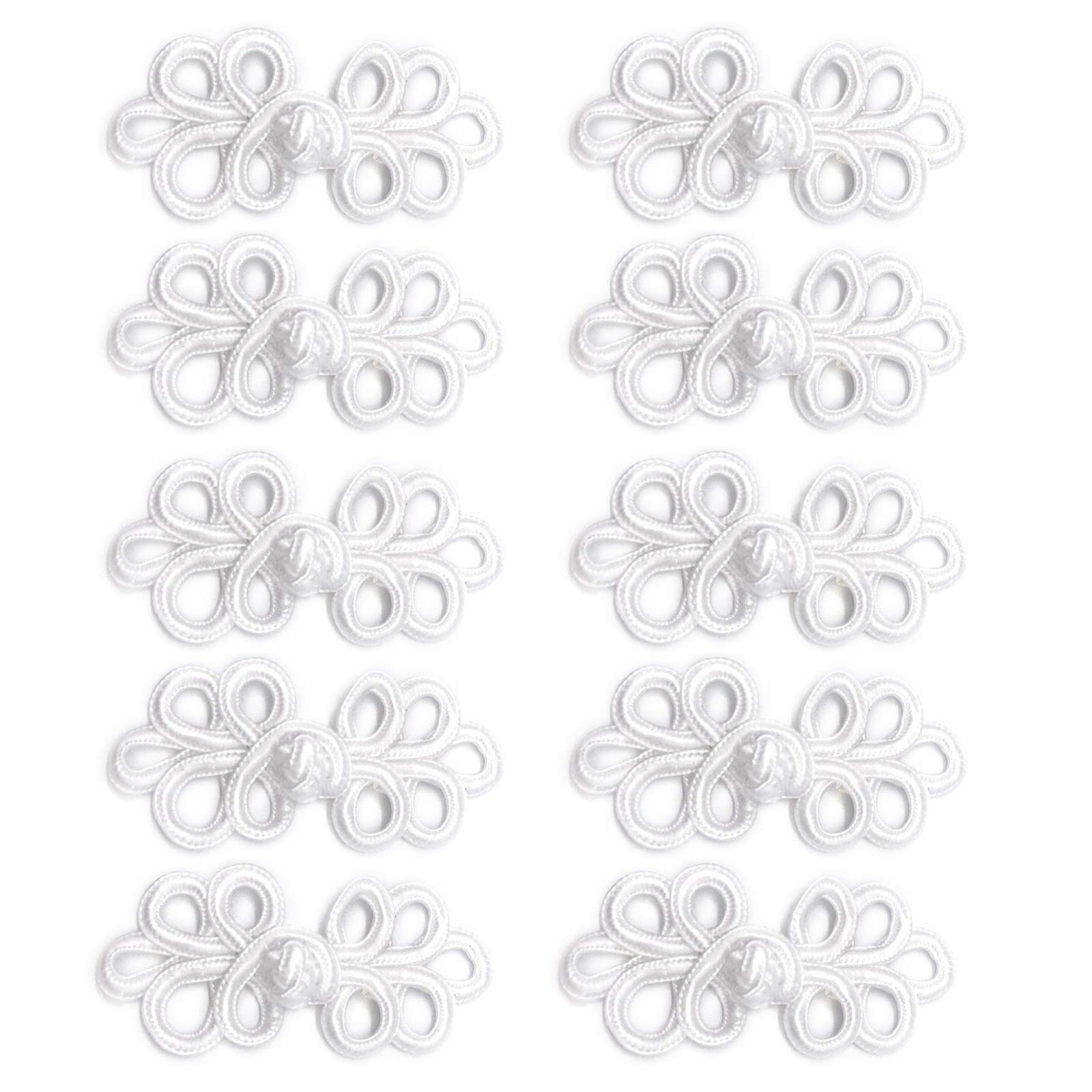 HRASY 10 Pairs of Chinese Knot Frog Buttons Closure Sewing Closure for Sewing Sweaters, Capes, Coats, Scarves, Cardigans and Costumes, White (S5)