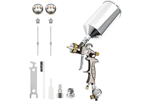 BEETRO HVLP Air Spray Gun, 1000ml Capacity 14.5CFM 30-43psi 1.4mm/1.8mm Nozzles Stainless Steel with Type 2 Adapter Air Contr