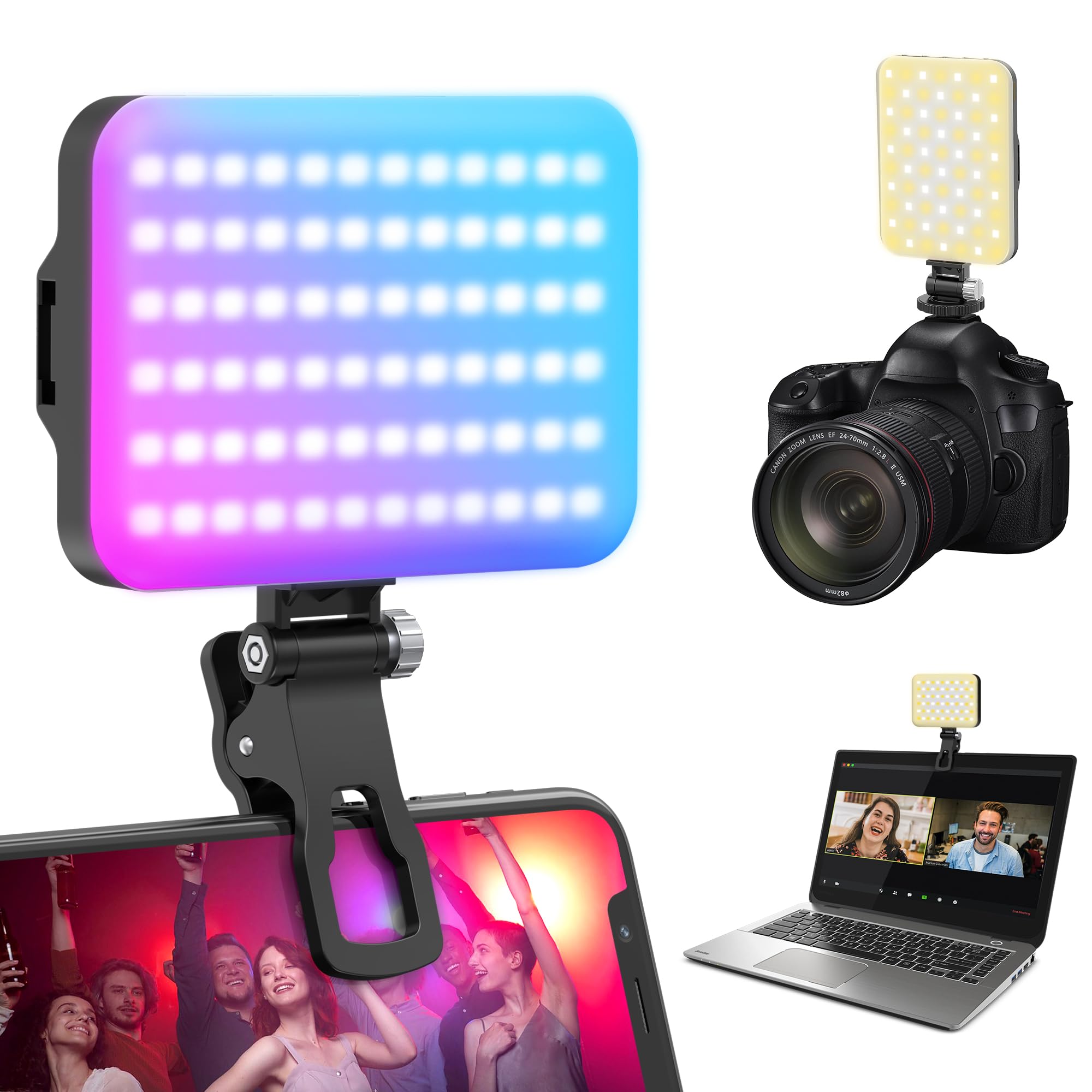 Photo 1 of 108 LED Video Light, 2500K-6500K RGB Selfie Light for iPhone-CRI 97+, 2200mAh Camera Light with 3CCT/RGB 360° Full Color/20 Lighting Effects, Portable Phone Light for Party, Photography, Streaming
