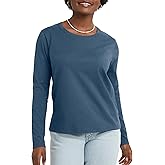 Hanes Womens Originals Long Sleeve Cotton T-Shirt, Lightweight Crewneck Tee, Modern Fit