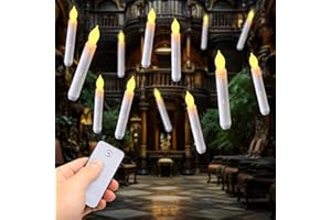 Amagic 12pcs Batteries Operated Taper Candles with Remote, Warm White Flickering Light, Flameless Handheld Candles Floating, Led Hanging Candlesticks for Party Halloween Christmas Church Home