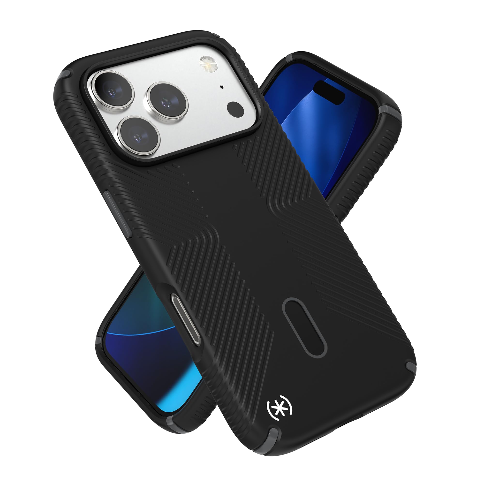 Speck PRESIDIO2 Grip for iPhone 17 Pro Case, ClickLock Interlock, Slim Protective Case, Black/Slate Grey/White